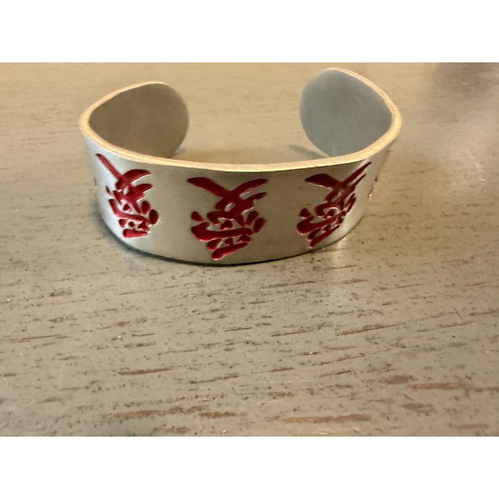 Chinese Character Love Cuff Bracelet Silver Tone Red Enamel Kanji Symbol Jewelry